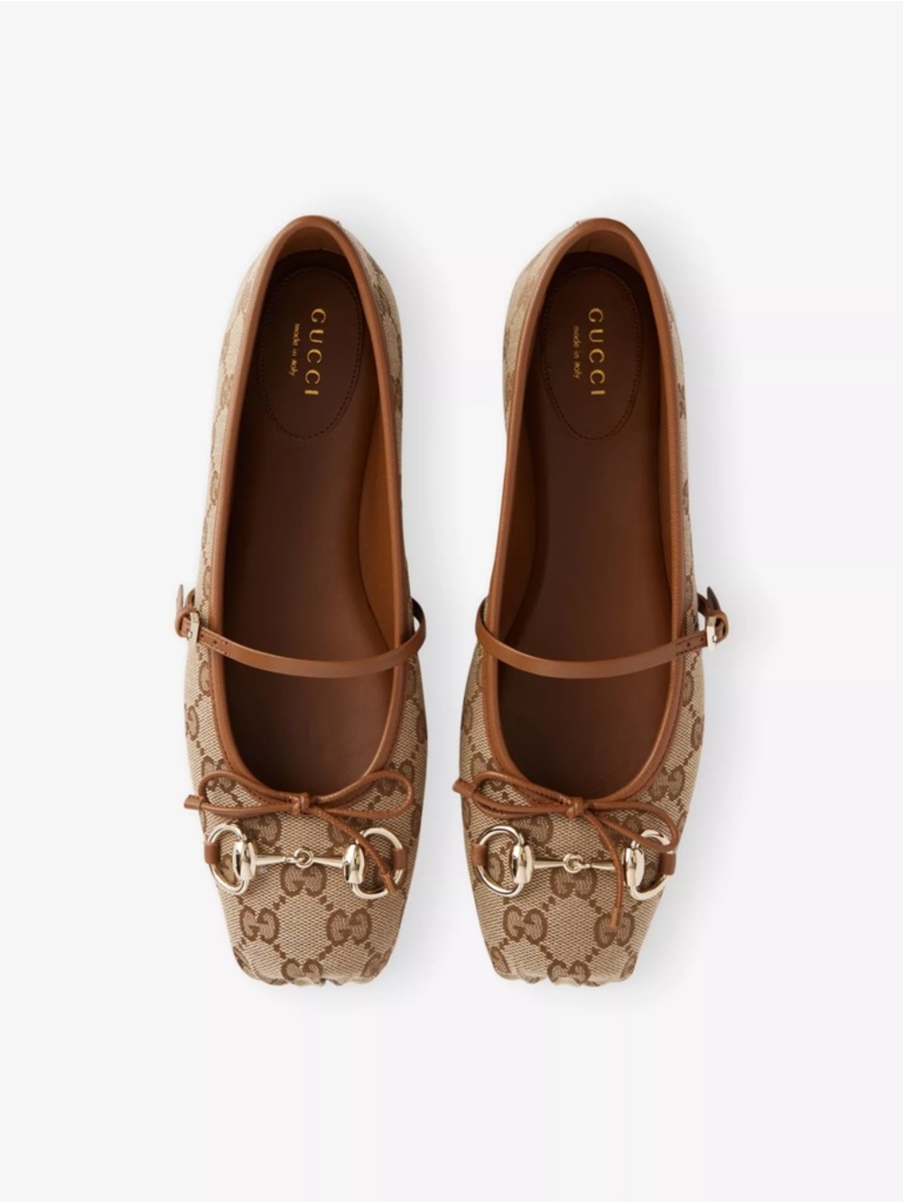 Gucci Beige Brown GG Canvas Horsebit Mary Jane Flats
